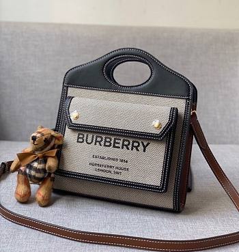 Burberry Mini Tri-tone Canvas and Leather Pocket Bag 80393631 Size 23 cm