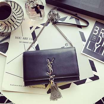 YSL Kate Tassel Chain Wallet In Smooth Leather Silver 452159 Size 19 cm