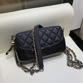 Chanel Gabrielle Clutch Black In Grain Leather A94505 size 18 cm