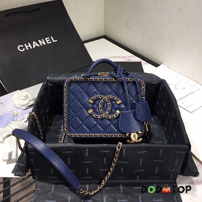 Chanel Small Chain Around CC Filigree Vanity Bag Navy Blue AS1785 Size 18 cm - 1