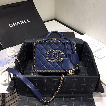 Chanel Small Chain Around CC Filigree Vanity Bag Navy Blue AS1785 Size 18 cm