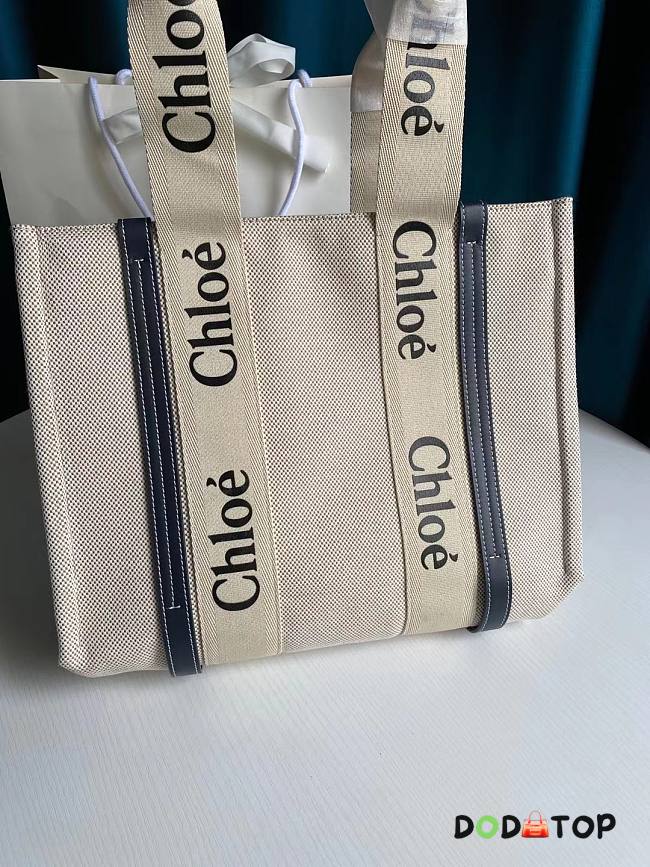 Chloe Medium Woody Tote Bag Full Blue Ribbon S383 Size 37 x 26 x 12 cm - 1