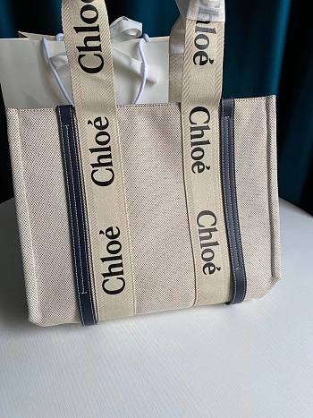 Chloe Medium Woody Tote Bag Full Blue Ribbon S383 Size 37 x 26 x 12 cm