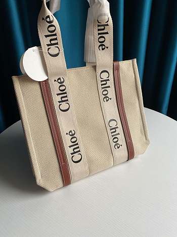 Chloe Medium Woody Tote Bag Full Brown Ribbon S383 Size 37 x 26 x 12 cm