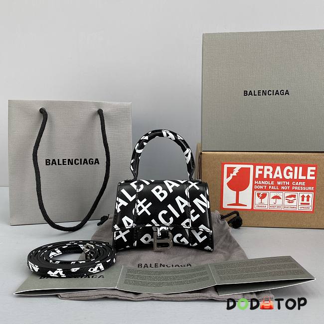 Balenciaga Hourglass Mini Top Handle Bag Logo Printed 6373721 Size 11.5 Cm - 1