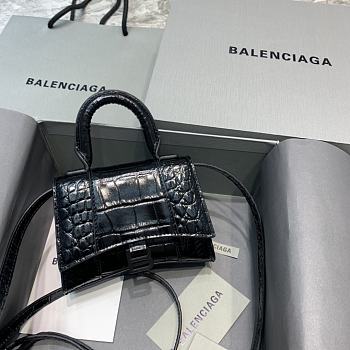 Balenciaga Hourglass Mini Top Handle Black Crocodile 6373721 Size 11.5 cm
