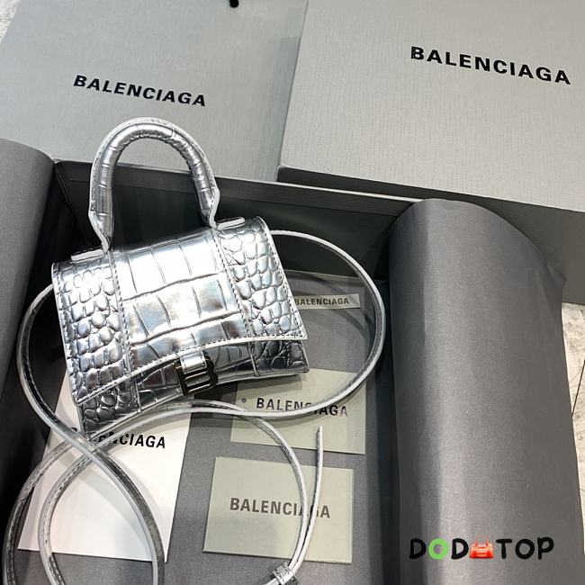 Balenciaga Hourglass Mini Top Handle Silver Crocodile 6373721 Size 11.5 cm - 1