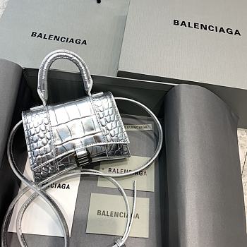 Balenciaga Hourglass Mini Top Handle Silver Crocodile 6373721 Size 11.5 cm