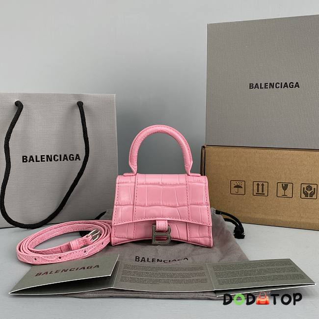Balenciaga Hourglass Mini Top Handle Pink Crocodile 6373721 Size 11.5 cm - 1