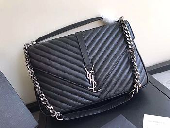 YSL Large College Tote Silver Metal Black Leather 392738 32 x 21 x 8 cm