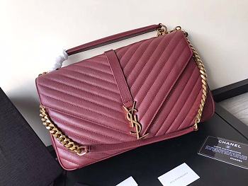 YSL Large College Tote Gold Metal Burgundy Leather 392738 32 x 21 x 8 cm