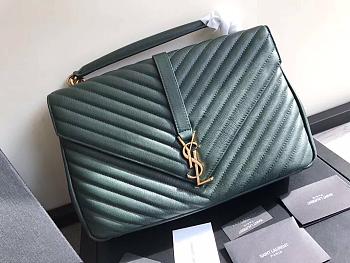 YSL Large College Tote Gold Metal Green Leather 392738 32 x 21 x 8 cm