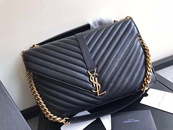 YSL Large College Tote Gold Metal Black Leather 392738 32 x 21 x 8 cm
