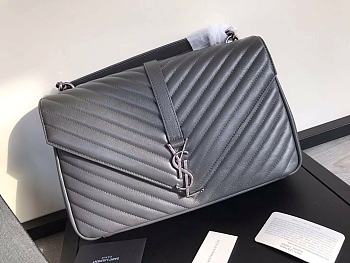 YSL Large College Tote Silver Metal Gray Leather 392738 32 x 21 x 8 cm
