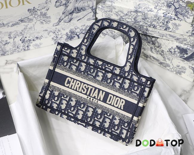 Dior Mini Book Tote Blue Oblique Embroidery S5475 Size 23 x 17 x 7 cm - 1