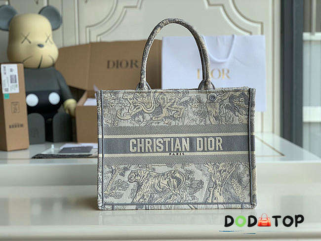 Dior Small Book Tote Gray Toile De Jouy Embroidery M1296 Size 36.5 x 28 x 14 cm - 1