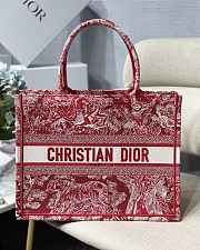 Dior Small Book Tote Red Toile De Jouy Embroidery M1296 Size 36.5 x 28 x 14 cm - 1
