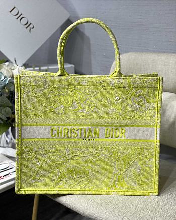 Dior Book Tote Lime Toile De Jouy Embroidery M1286 Size 41.5 x 32 x 15 cm