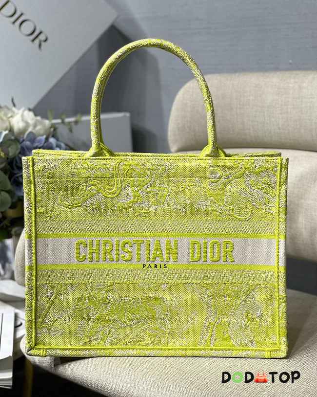 Dior Small Book Tote Lime Toile De Jouy M1296 Size 36.5 x 28 x 14 cm - 1
