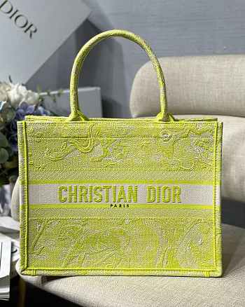Dior Small Book Tote Lime Toile De Jouy M1296 Size 36.5 x 28 x 14 cm
