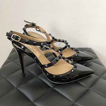 Valentino Rockstud Patent Leather Ankle Strap Pump Black Studs 100 mm
