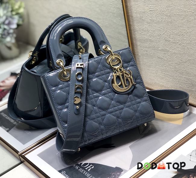 Dior Small Lady Dior My ABCDIOR Cloud Blue Patent Leather M0531 Size 20 cm - 1