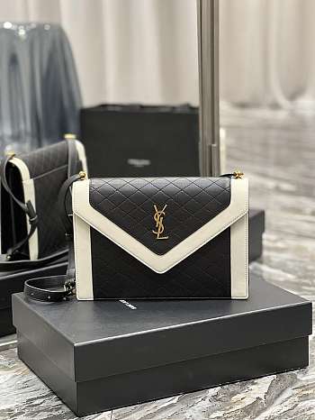 YSL Gaby Satchel In Quilted Lambskin in White & Black 668863 Size 28 x 16 x 5 cm