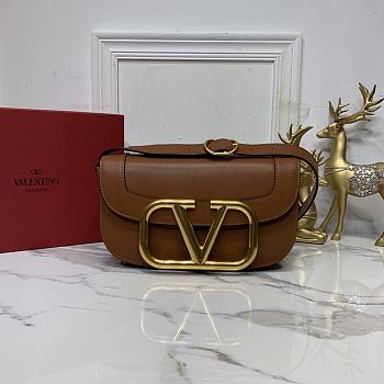 Valentino Supervee Calfskin Crossbody Bag Brown ZXLU26 Size 26.5 cm