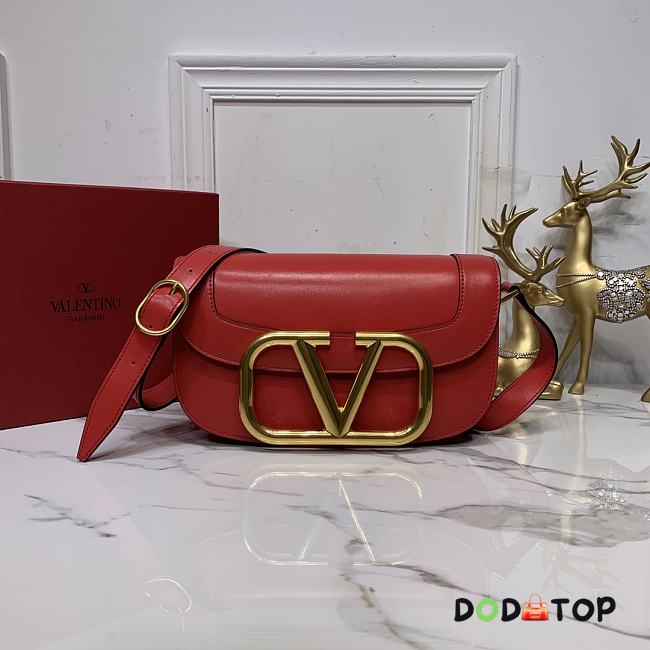 Valentino Supervee Calfskin Crossbody Bag Red ZXLU26 Size 26.5 cm - 1