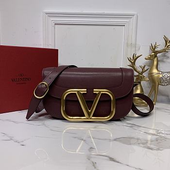 Valentino Supervee Calfskin Crossbody Bag Bordeaux ZXLU26 Size 26.5 cm