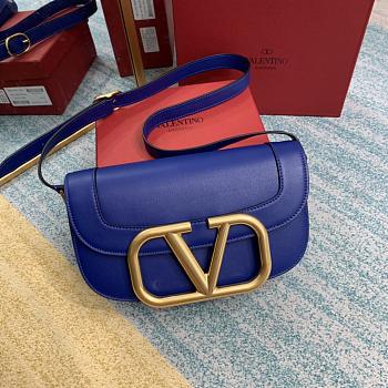 Valentino Supervee Calfskin Crossbody Bag Blue ZXLU26 Size 26.5 cm