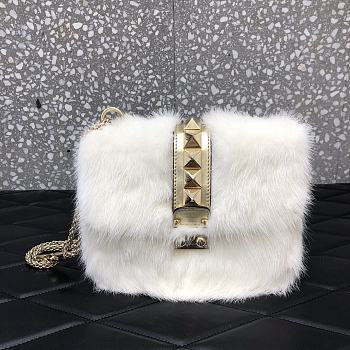 Valentino Mink Fur Mini Shoulder Bag White Size 21 cm