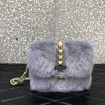 Valentino Mink Fur Mini Shoulder Bag Gray Size 21 cm 