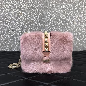 Valentino Mink Fur Mini Shoulder Bag Pink Size 21 cm