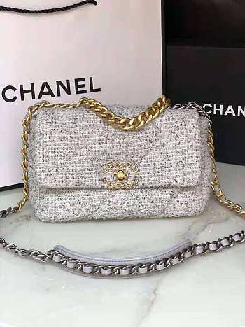 Chanel 19 Tweed & Fabric Handbag AS1160 Size 26 x 16 x 9 cm