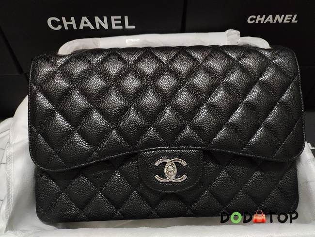 Chanel Caviar Calfskin Flap Bag A1113 With Silver Hardware 30cm Black - 1