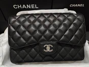 Chanel Caviar Calfskin Flap Bag A1113 With Silver Hardware 30cm Black