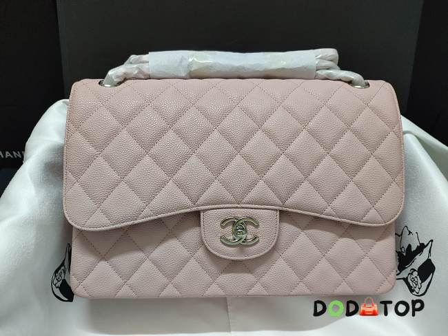 Chanel Caviar Calfskin Flap Bag A1113 With Silver Hardware 30cm Light Pink - 1