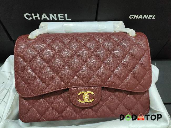 Chanel Caviar Calfskin Flap Bag A1113 With Gold Hardware 30cm Red - 1