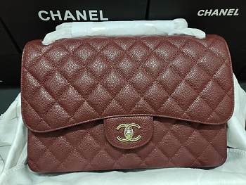 Chanel Caviar Calfskin Flap Bag A1113 With Silver Hardware 30cm Red