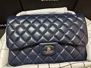 Chanel Lampskin Flap Bag A1113 With Silver Hardware 30cm Navy Blue - 1
