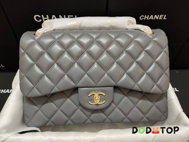 Chanel Lampskin Flap Bag A1113 With Gold Hardware 30cm Gray - 1