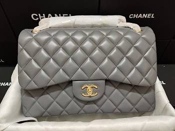 Chanel Lampskin Flap Bag A1113 With Gold Hardware 30cm Gray
