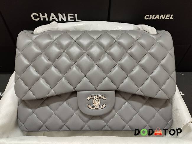 Chanel Lampskin Flap Bag A1113 With Silver Hardware 30cm Gray - 1