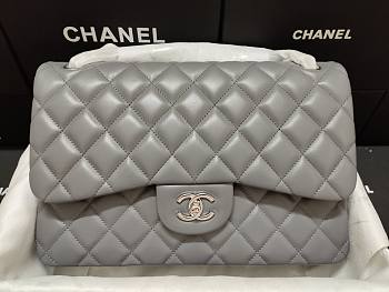 Chanel Lampskin Flap Bag A1113 With Silver Hardware 30cm Gray