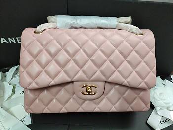 Chanel Lampskin Flap Bag A1113 With Gold Hardware 30cm Light Pink