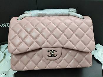 Chanel Lampskin Flap Bag A1113 With Silver Hardware 30cm Light Pink