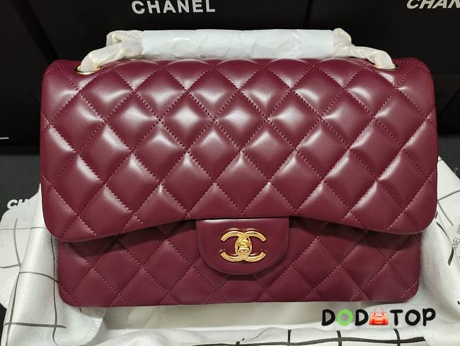 Chanel Lampskin Flap Bag A1113 With Gold Hardware 30cm Red - 1