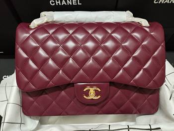 Chanel Lampskin Flap Bag A1113 With Gold Hardware 30cm Red
