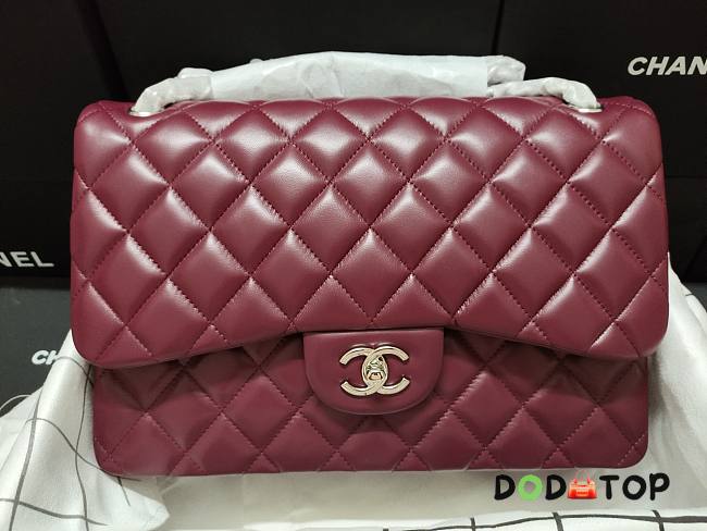 Chanel Lampskin Flap Bag A1113 With Silver Hardware 30cm Red - 1